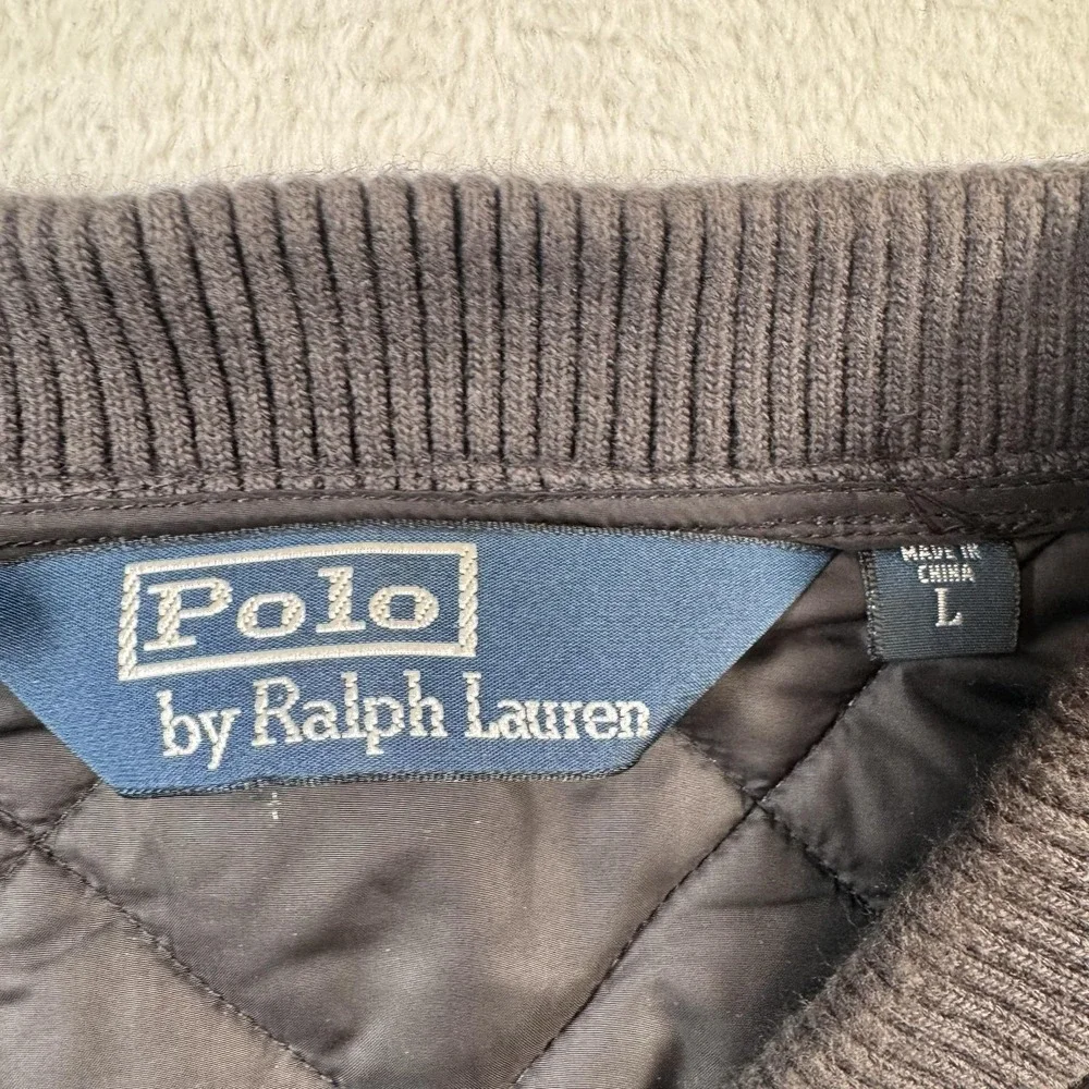 Polo Ralph Lauren Vest Mens Large Black Quilted Suede Trim Full Zip Outdoor